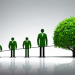 A visual metaphor for the evolution of investment: a robust dividend growth chart intertwined with vibrant green foliage and subtle symbols representing corporate social responsibility (like a balanced scale or interconnected gears). The overall feeling should convey long-term stability, ethical growth, and a harmonious balance between financial returns and sustainability, set under soft, inviting lighting that suggests a bright and prosperous future.