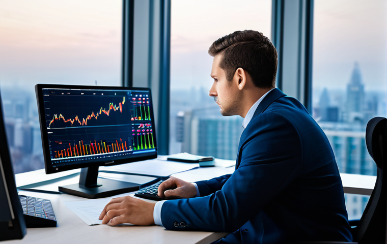 A professional male financial analyst, fully clothed in a modest business suit, sitting at a desk and intently examining financial reports and digital charts on multiple screens in a well-lit, modern office. The background features a blurred cityscape at dusk, symbolizing global markets and long-term vision. The analyst is in a natural, focused pose, demonstrating deep analysis and patience. Perfect anatomy, correct proportions, natural body proportions, well-formed hands, proper finger count. Professional photography, high quality, realistic rendering, safe for work, appropriate content, fully clothed, professional, family-friendly.