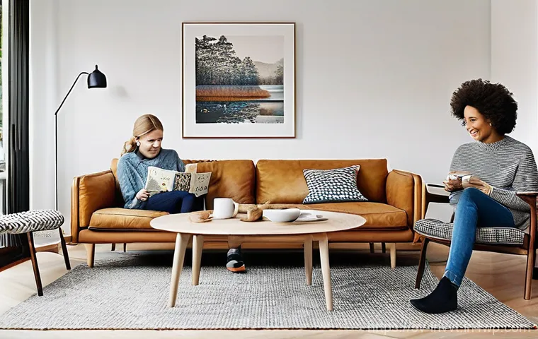 배당 성장 투자에서 기업의 경쟁력 분석 - **Prompt:** A cozy, modern Swedish living room, brightly lit with natural light. A diverse family (p...