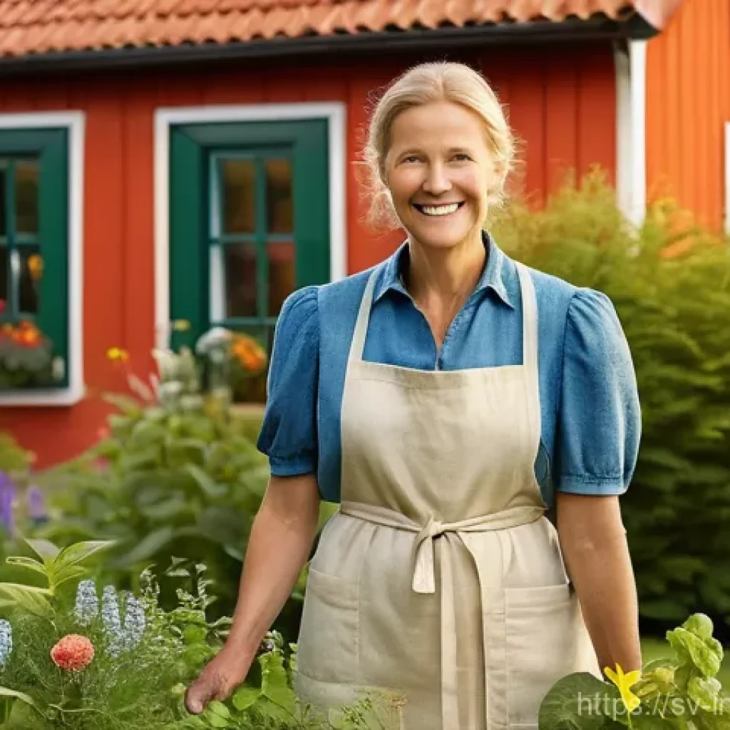 배당 성장 투자와 펀드 매니저의 역할 - **Prompt:** "A serene, well-dressed Swedish woman in her late 40s, with a warm smile, tending to a f...