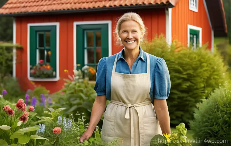 배당 성장 투자와 펀드 매니저의 역할 - **Prompt:** "A serene, well-dressed Swedish woman in her late 40s, with a warm smile, tending to a f...