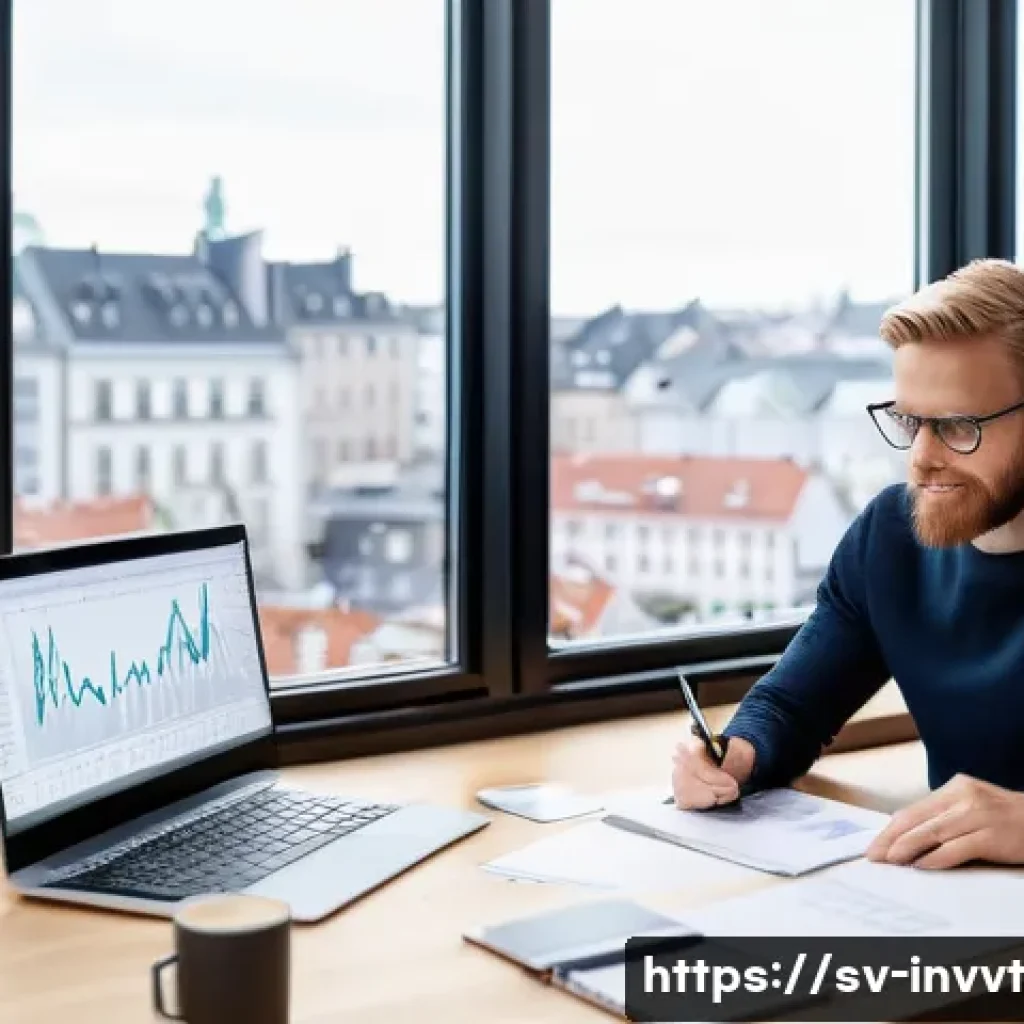 배당 성장 투자에서의 주식 매수 시점 - A professional Scandinavian investor sitting at a modern wooden desk in a bright, minimalist Stockho...
