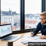 배당 성장 투자에서의 주식 매수 시점 - A professional Scandinavian investor sitting at a modern wooden desk in a bright, minimalist Stockho...