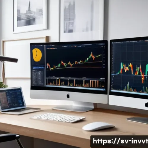 배당 성장 투자 성공 사례 분석 - A professional Swedish investor’s home office scene featuring multiple computer monitors displaying ...