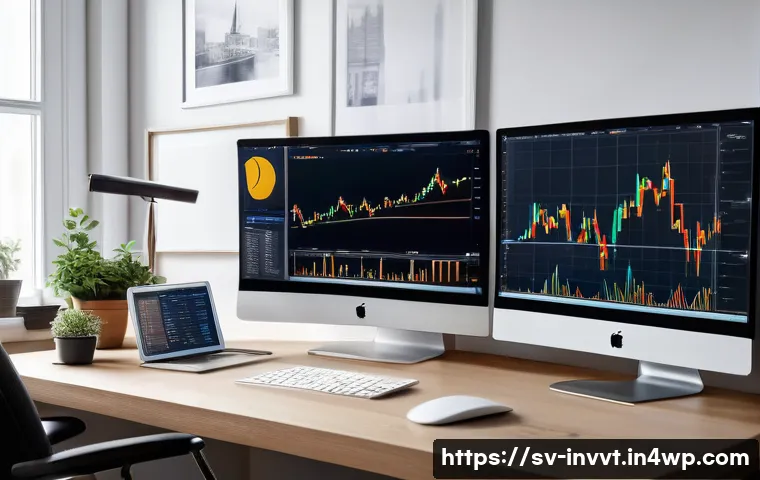 배당 성장 투자 성공 사례 분석 - A professional Swedish investor’s home office scene featuring multiple computer monitors displaying ...