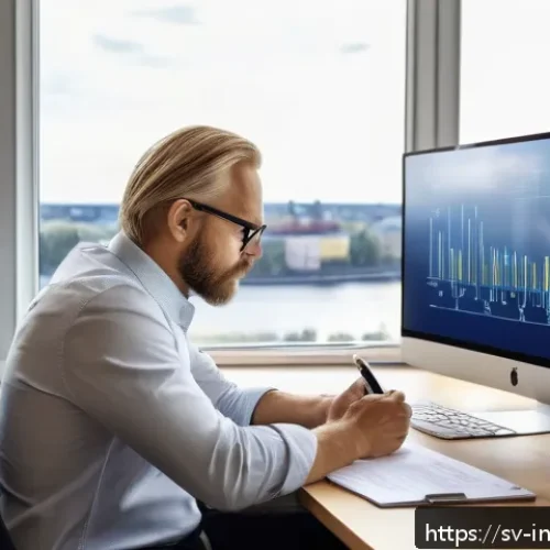 Home 17 배당 성장 투자와 개인 투자자의 역할 - A detailed and realistic office scene showing a Swedish investor analyzing dividend stocks on multip...